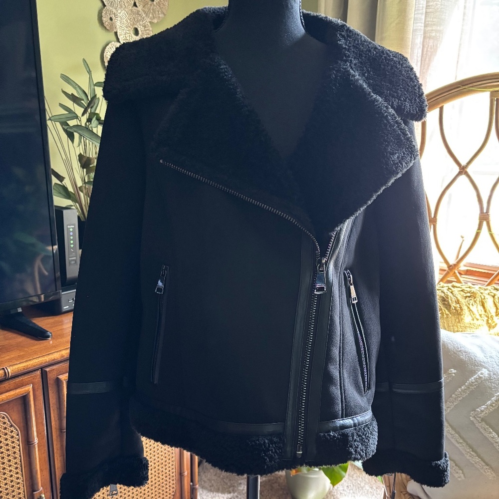 Calvin Klein Moto Style Faux Suede& Leather Jacket Size Large